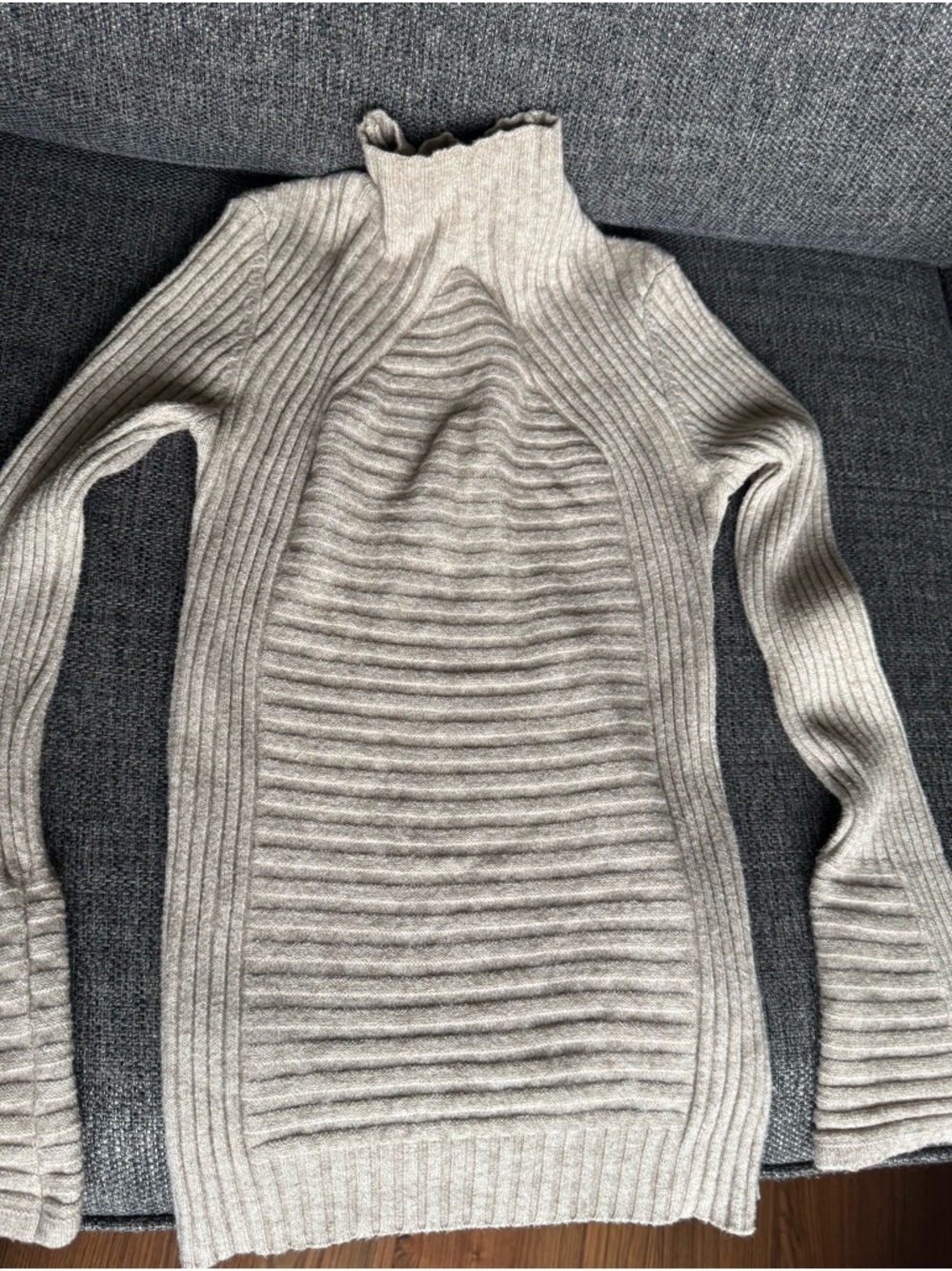 Ribbed High-Neck Sweater in Light Taupe